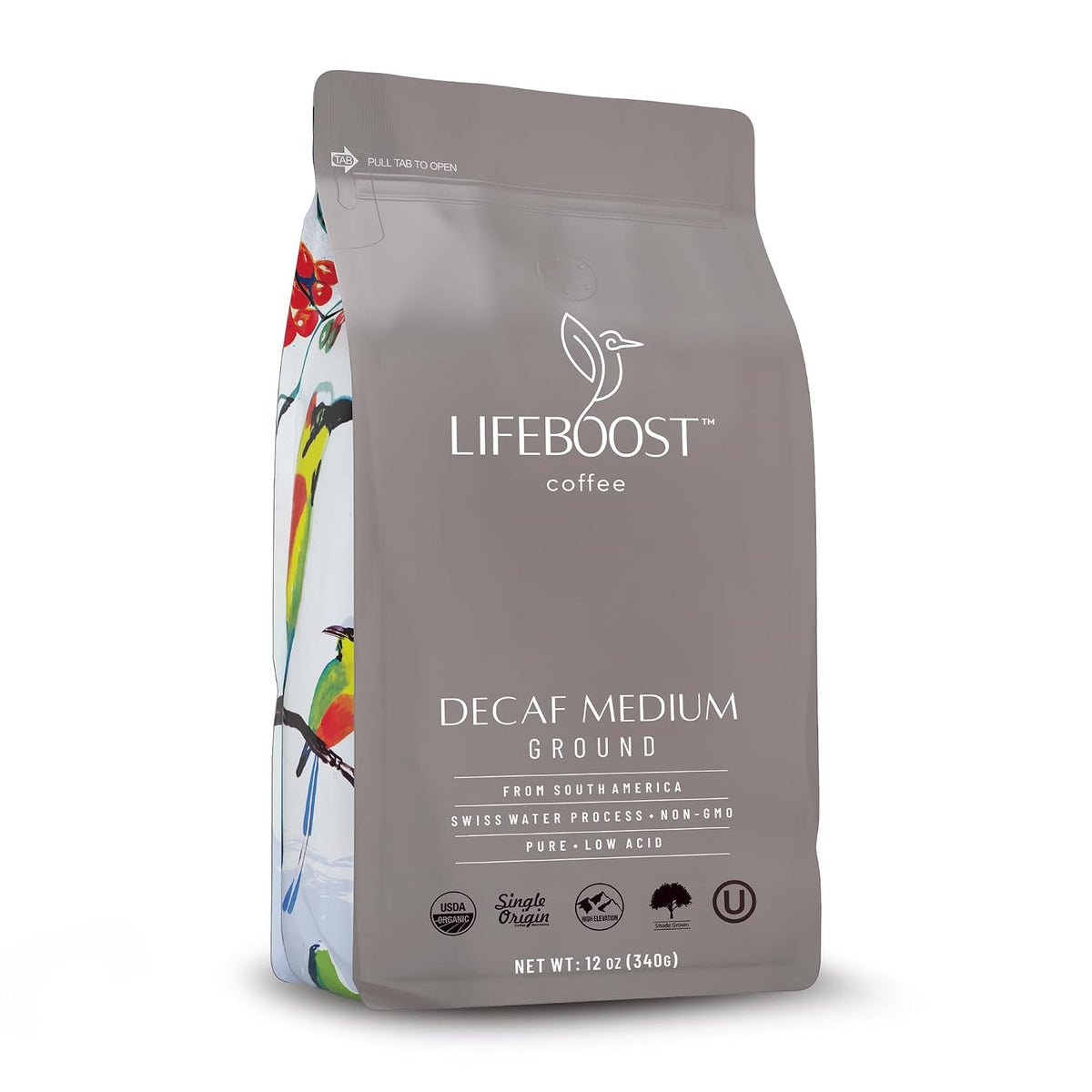 Lifeboost Decaf Ground Coffee, Swiss Water Process Low Acid Organic, 12oz