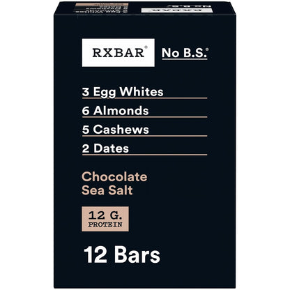RXBAR Protein Bars, 12g Protein, Gluten Free Snacks, Chocolate Sea Salt, 22oz Box (12 Bars)