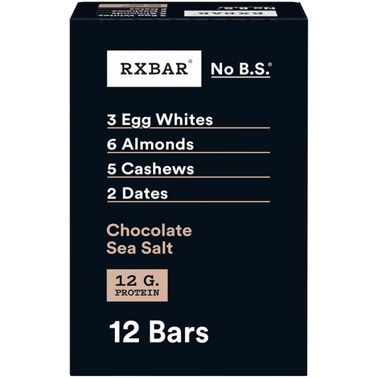 RXBAR Protein Bars, 12g Protein, Gluten Free Snacks, Chocolate Sea Salt, 22oz Box (12 Bars)