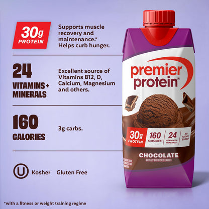 Premier Protein 30g High Protein Shake, Chocolate, 12 Pack