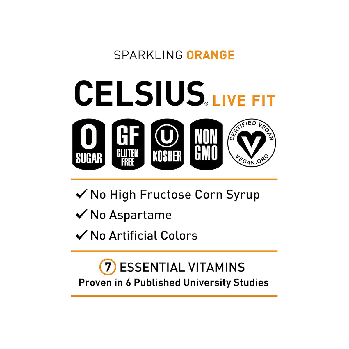 CELSIUS Sparkling Orange, Sugar Free Energy Drink, 12 Fl Oz (Pack of 12)