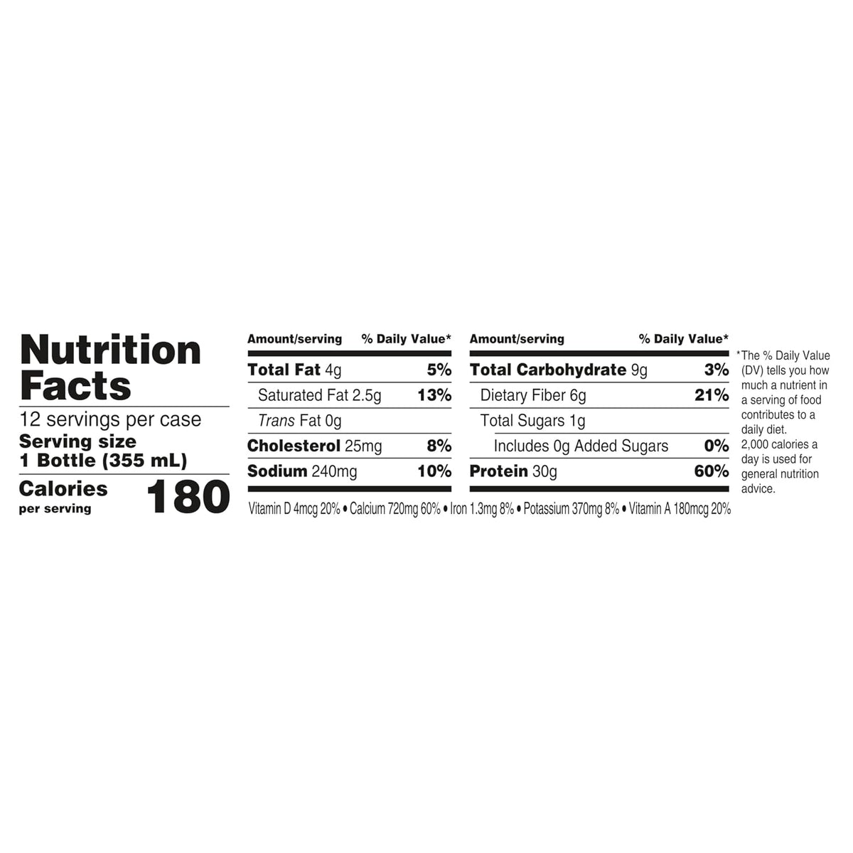 Oikos Protein Shake, Chocolate, 30g High Protein Drinks, Shelf Stable, Ready to Drink, 5g Prebiotic Fiber, 12 fl oz Bottle, 12 Count