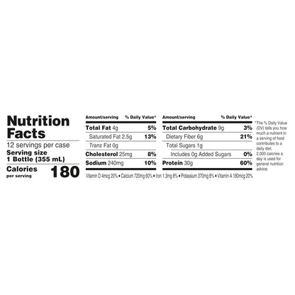 Oikos Protein Shake, Chocolate, 30g High Protein Drinks, Shelf Stable, Ready to Drink, 5g Prebiotic Fiber, 12 fl oz Bottle, 12 Count