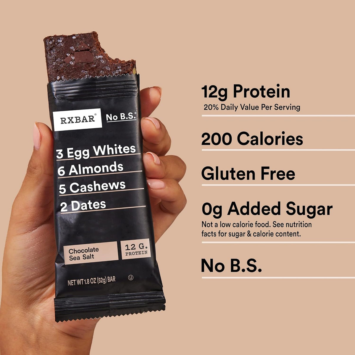 RXBAR Protein Bars, 12g Protein, Gluten Free Snacks, Chocolate Sea Salt, 22oz Box (12 Bars)