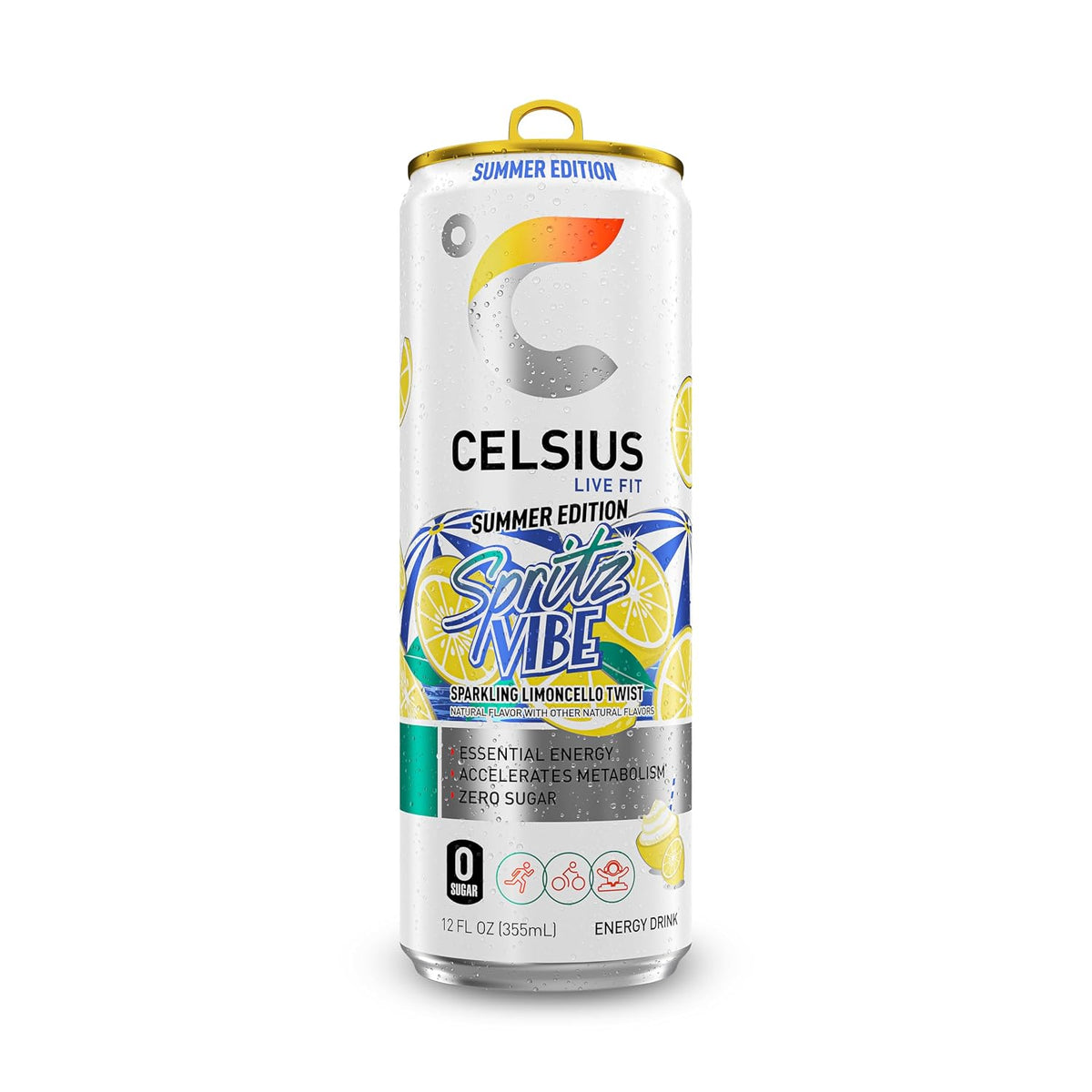 CELSIUS Sparkling Spritz Vibe Summer Edition, Sugar Free Energy Drink, 12 Fl Oz (Pack of 12)