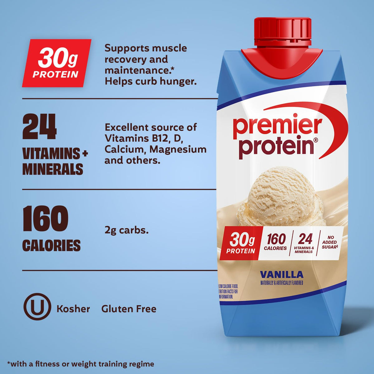 Premier Protein 30g High Protein Shake, Vanilla, 12 Pack