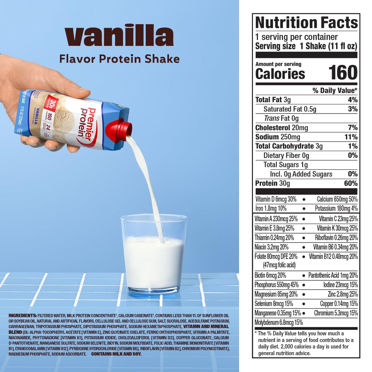 Premier Protein 30g High Protein Shake, Vanilla, 12 Pack