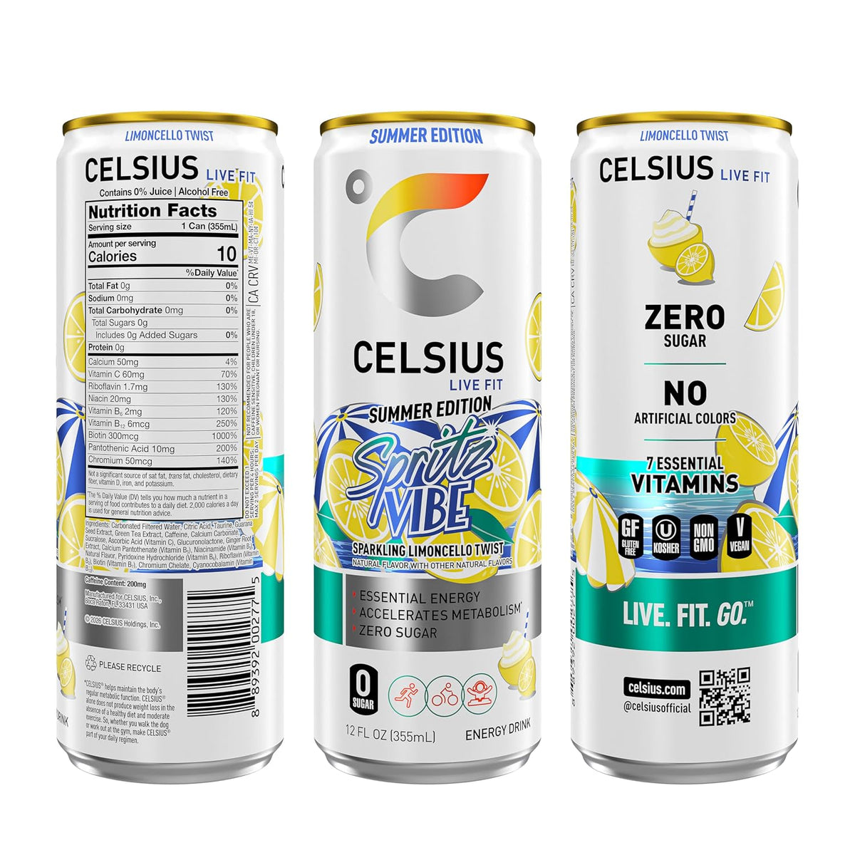 CELSIUS Sparkling Spritz Vibe Summer Edition, Sugar Free Energy Drink, 12 Fl Oz (Pack of 12)