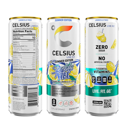 CELSIUS Sparkling Spritz Vibe Summer Edition, Sugar Free Energy Drink, 12 Fl Oz (Pack of 12)