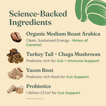 Four Sigmatic Gut Health Organic Coffee Pods | Medium Roast Probiotic K Cups with Chaga and Turkey Tail | Immune Boosting, Probiotic Mushroom Coffee K Cups for Gut Health and Immune Support | 24 Count