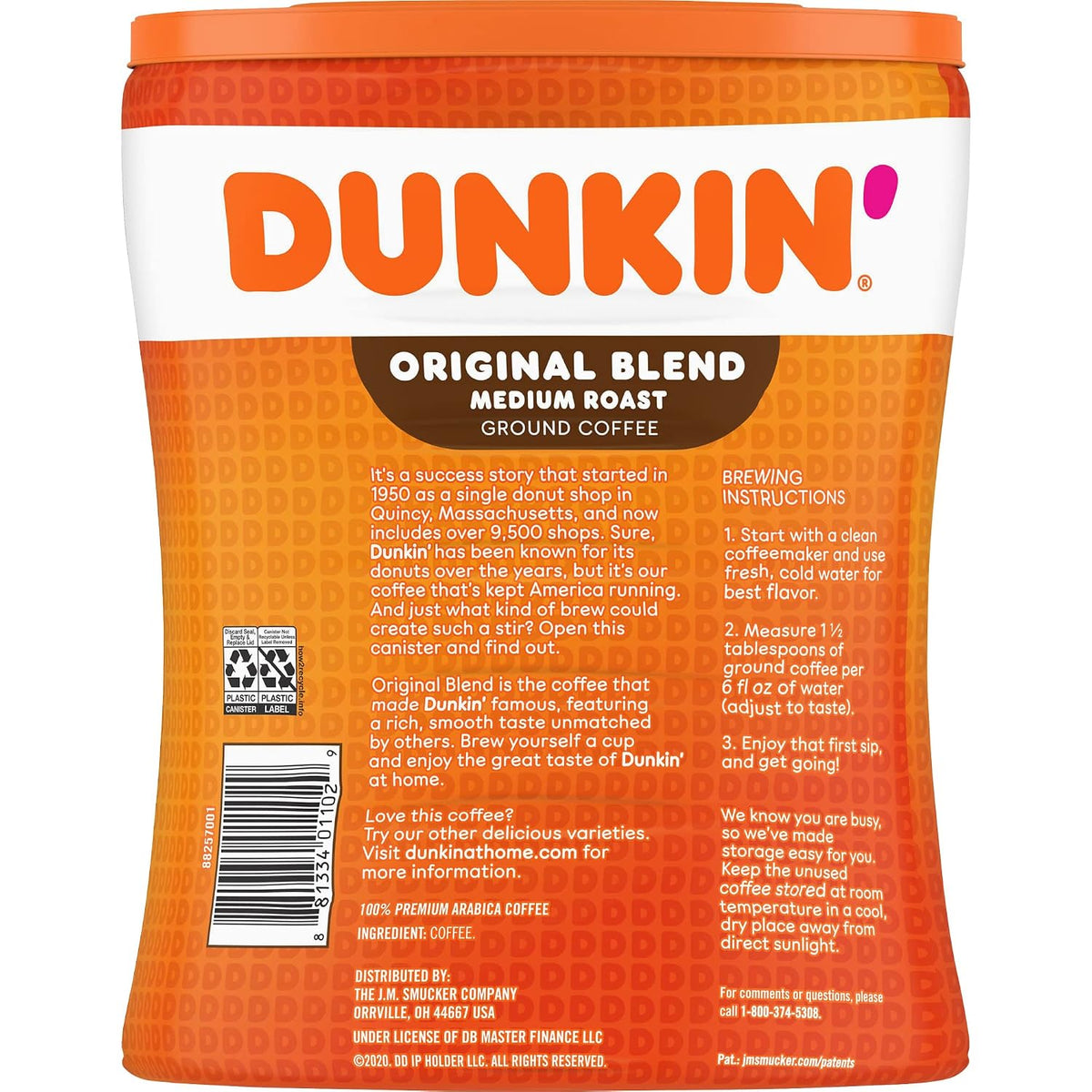 Dunkin’ Original Blend Medium Roast Ground Coffee, 30 Oz. Canister